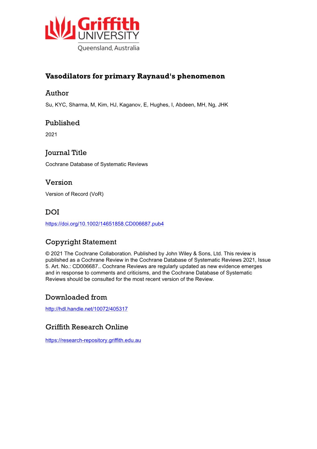 Vasodilators for Primary Raynaud's Phenomenon