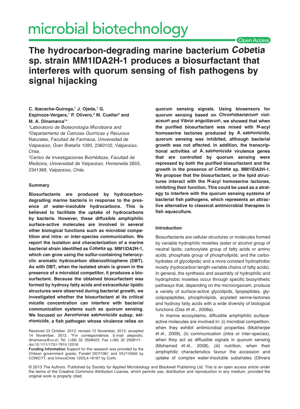 The Hydrocarbondegrading Marine Bacterium Cobetia Sp. Strain