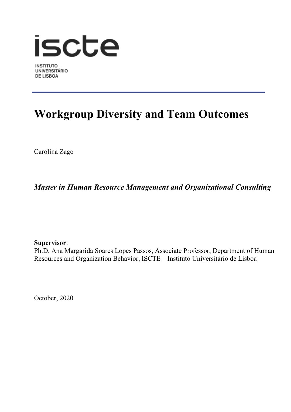 Workgroup Diversity and Team Outcomes