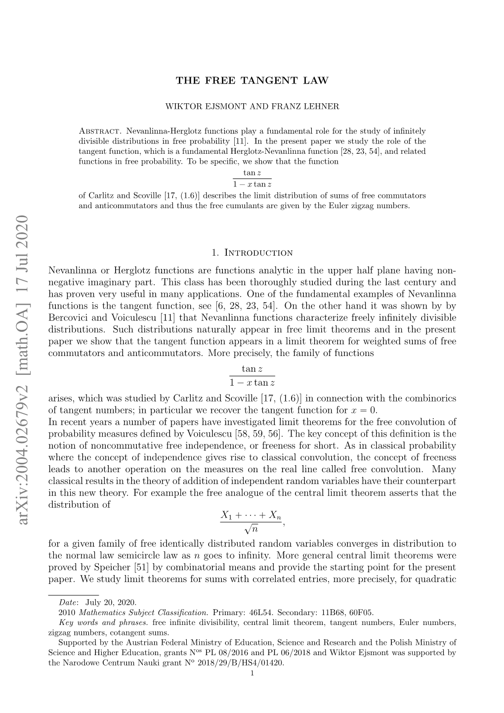 Arxiv:2004.02679V2 [Math.OA] 17 Jul 2020