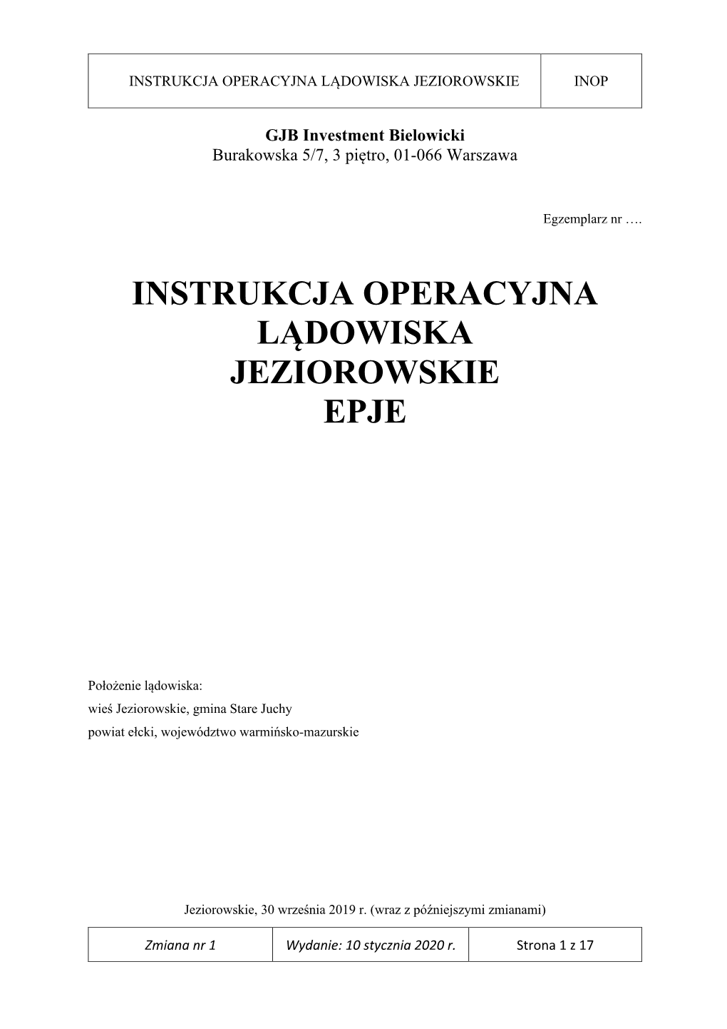 Instrukcja Operacyjna Lądowiska Jeziorowskie Epje