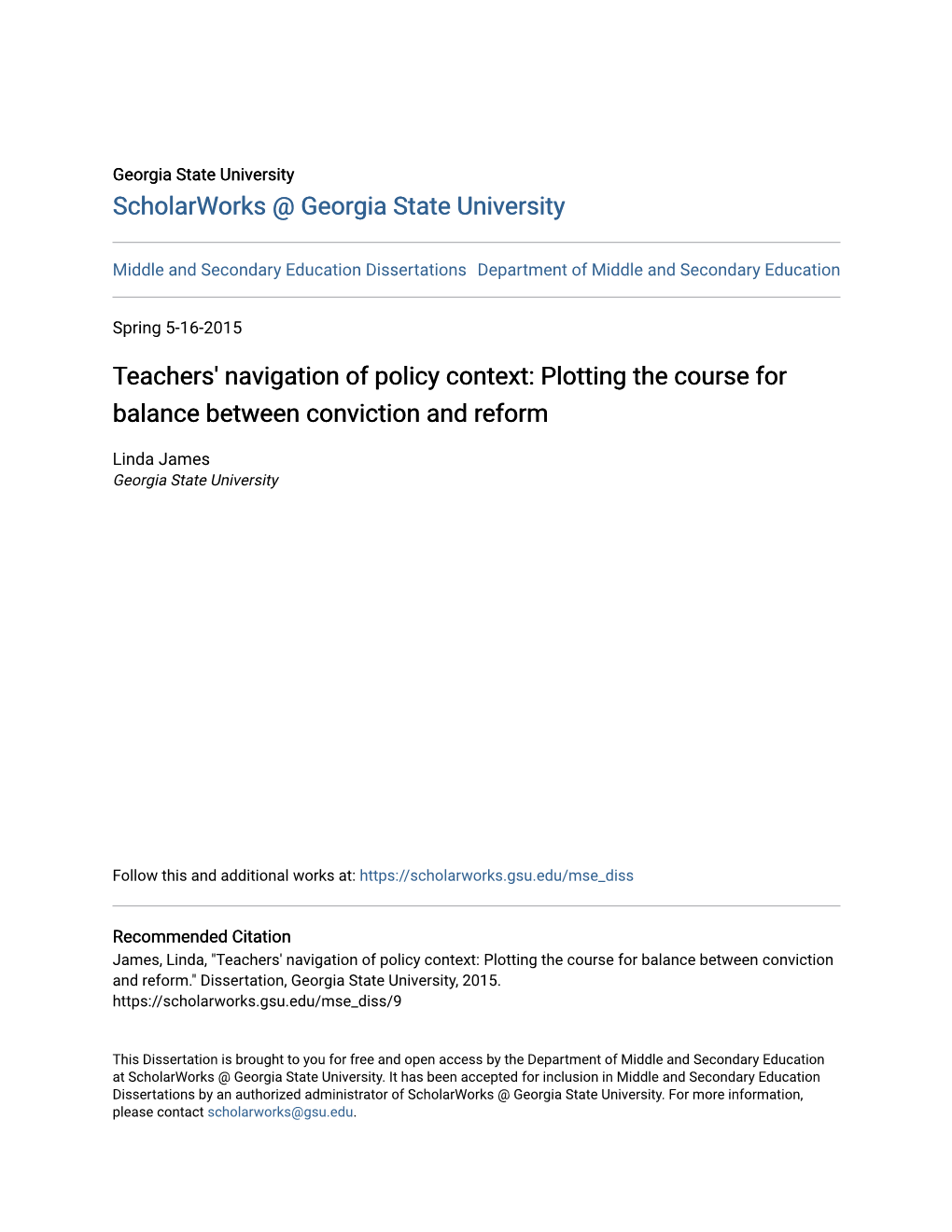 Teachers' Navigation of Policy Context: Plotting the Course for Balance Between Conviction and Reform