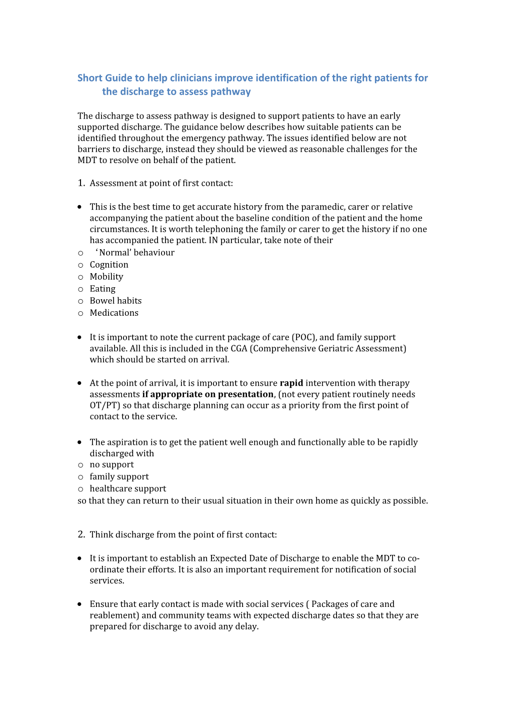 Short Guide to Help Clinicians Improve Identification of the Right Patients for the Discharge