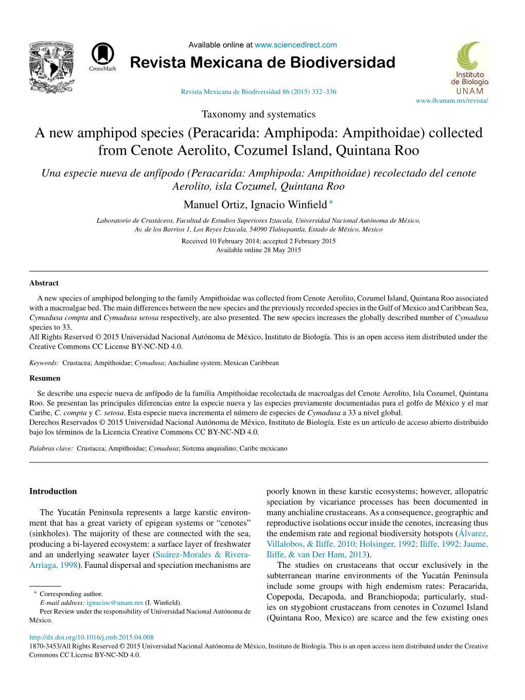 A New Amphipod Species (Peracarida: Amphipoda