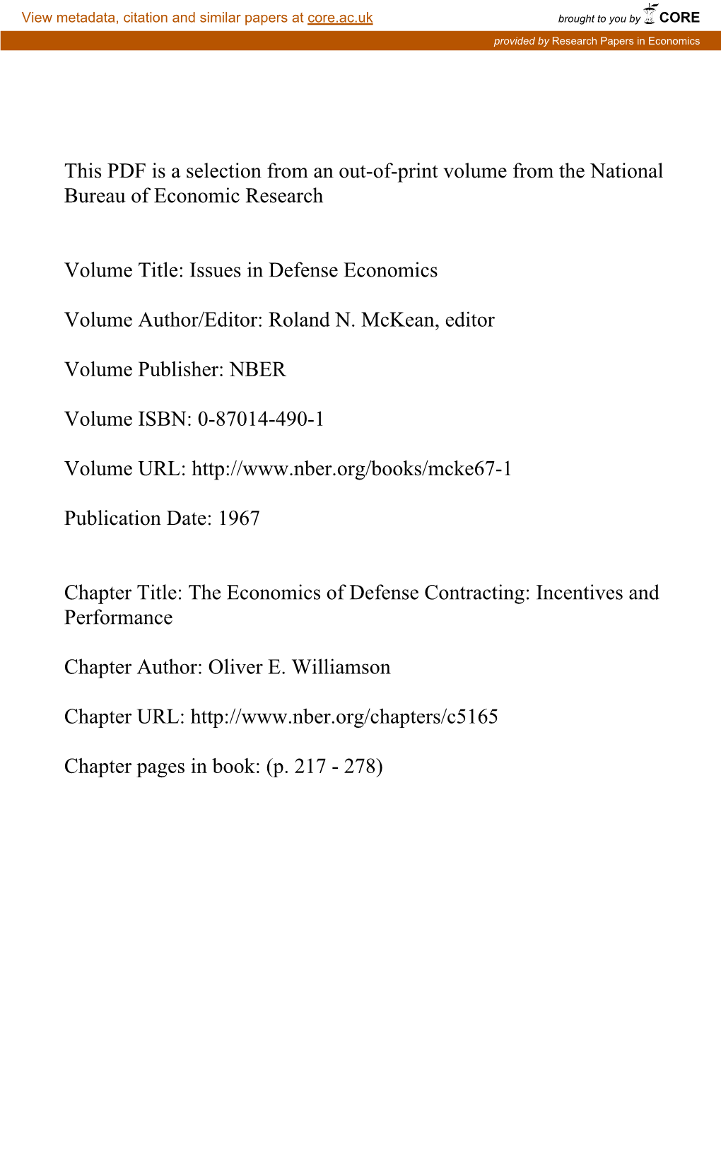 The Economics of Defense Contracting: Incentives and Performance