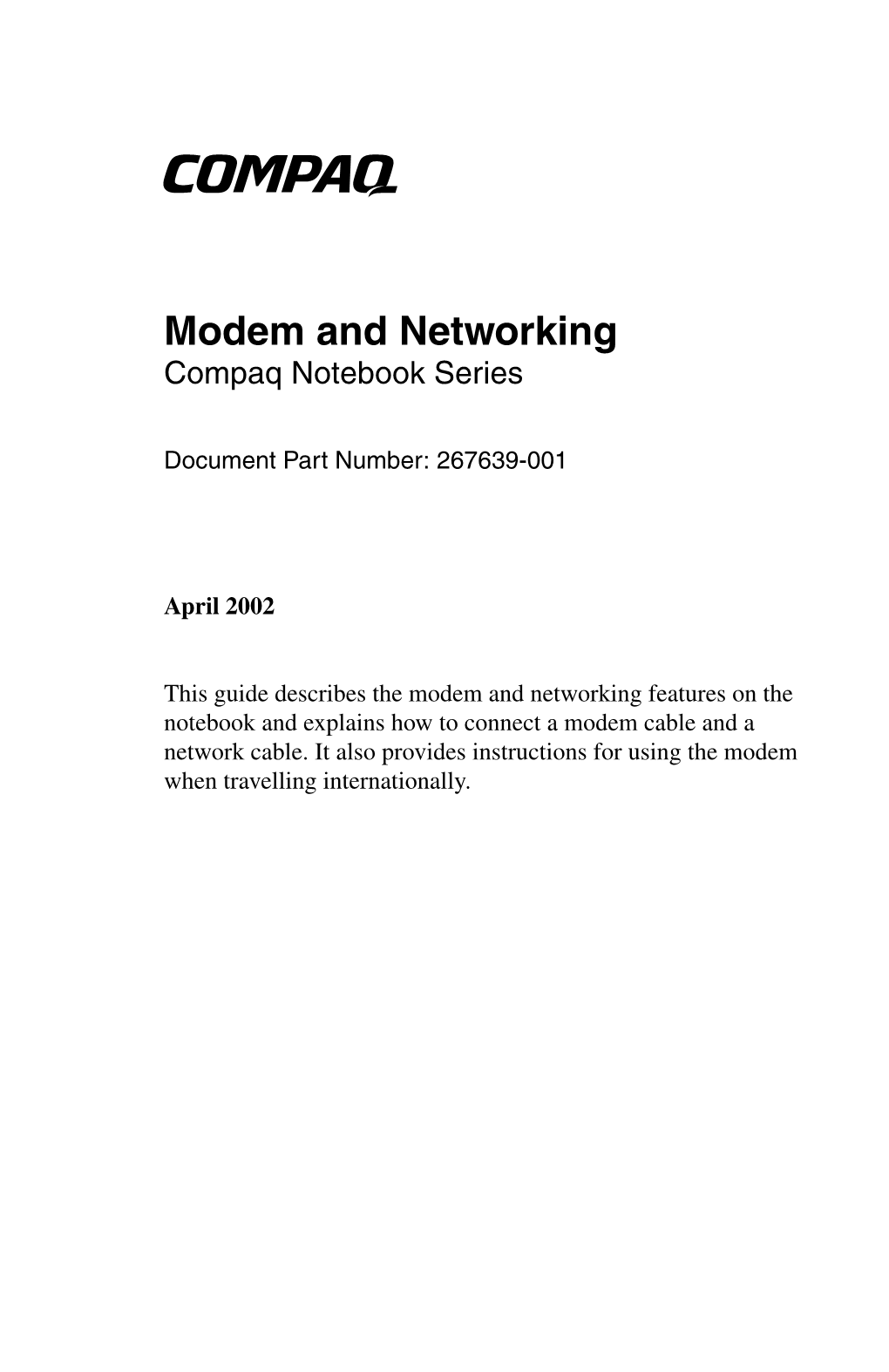 Modem and Networking Compaq Notebook Series