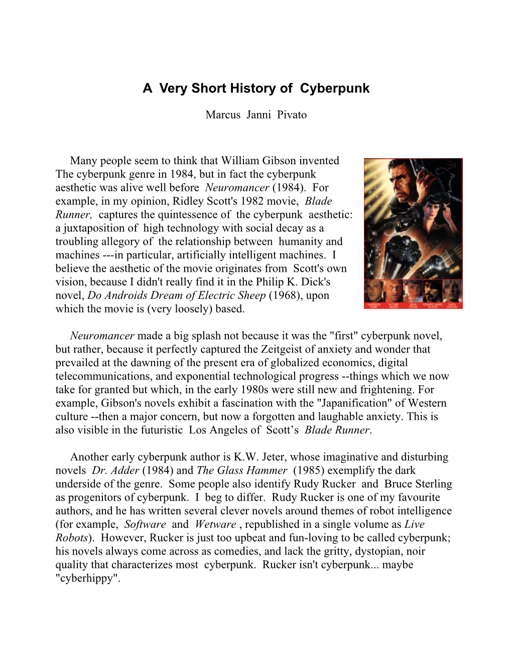 A Very Short History of Cyberpunk