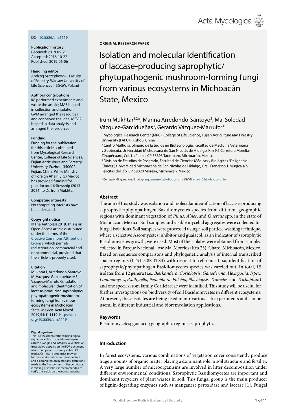 Isolation and Molecular Identification of Laccase-Producing Saprophytic