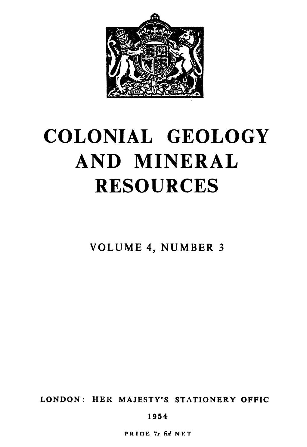 Colonial Geology and Mineral Resources