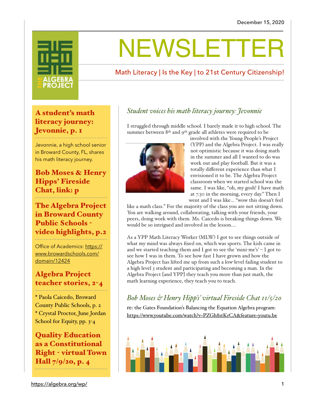 The Algebra Project Newsletter