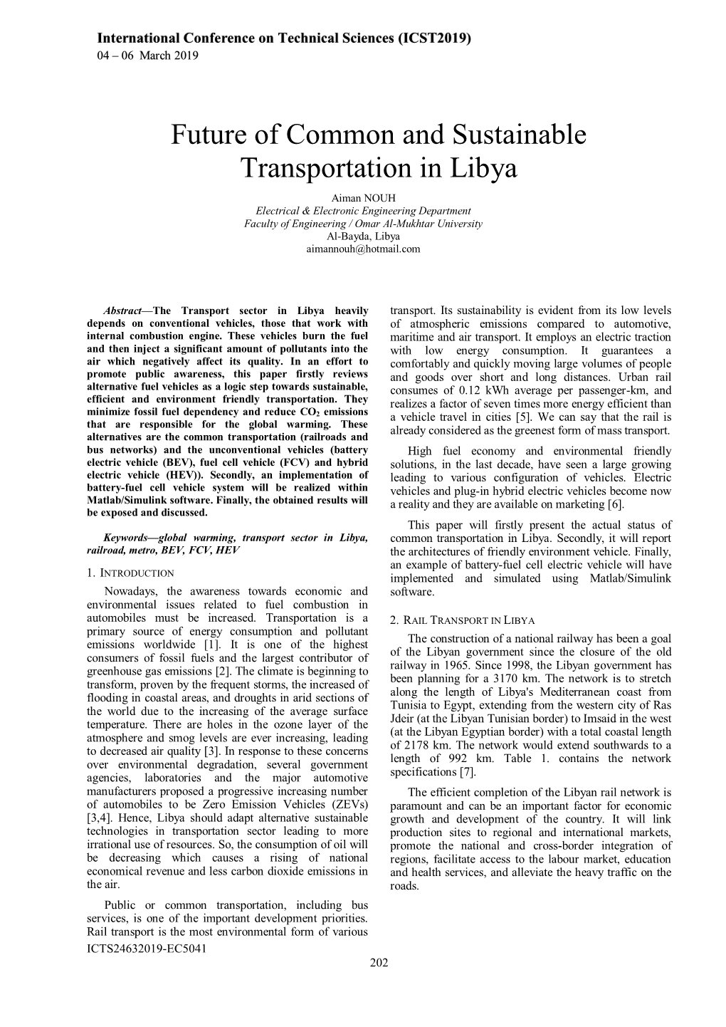 Future of Common and Sustainable Transportation in Libya