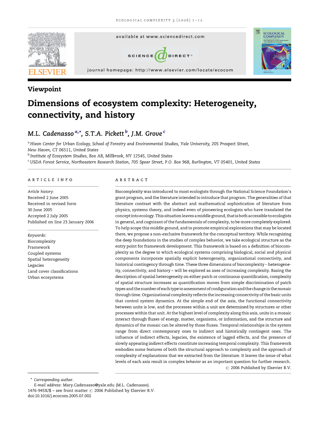 Dimensions of Ecosystem Complexity: Heterogeneity, Connectivity, and History