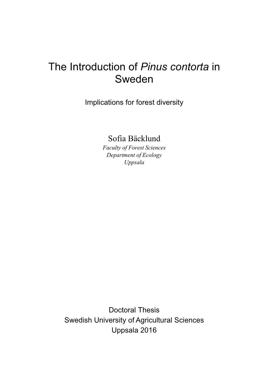 The Introduction of Pinus Contorta in Sweden