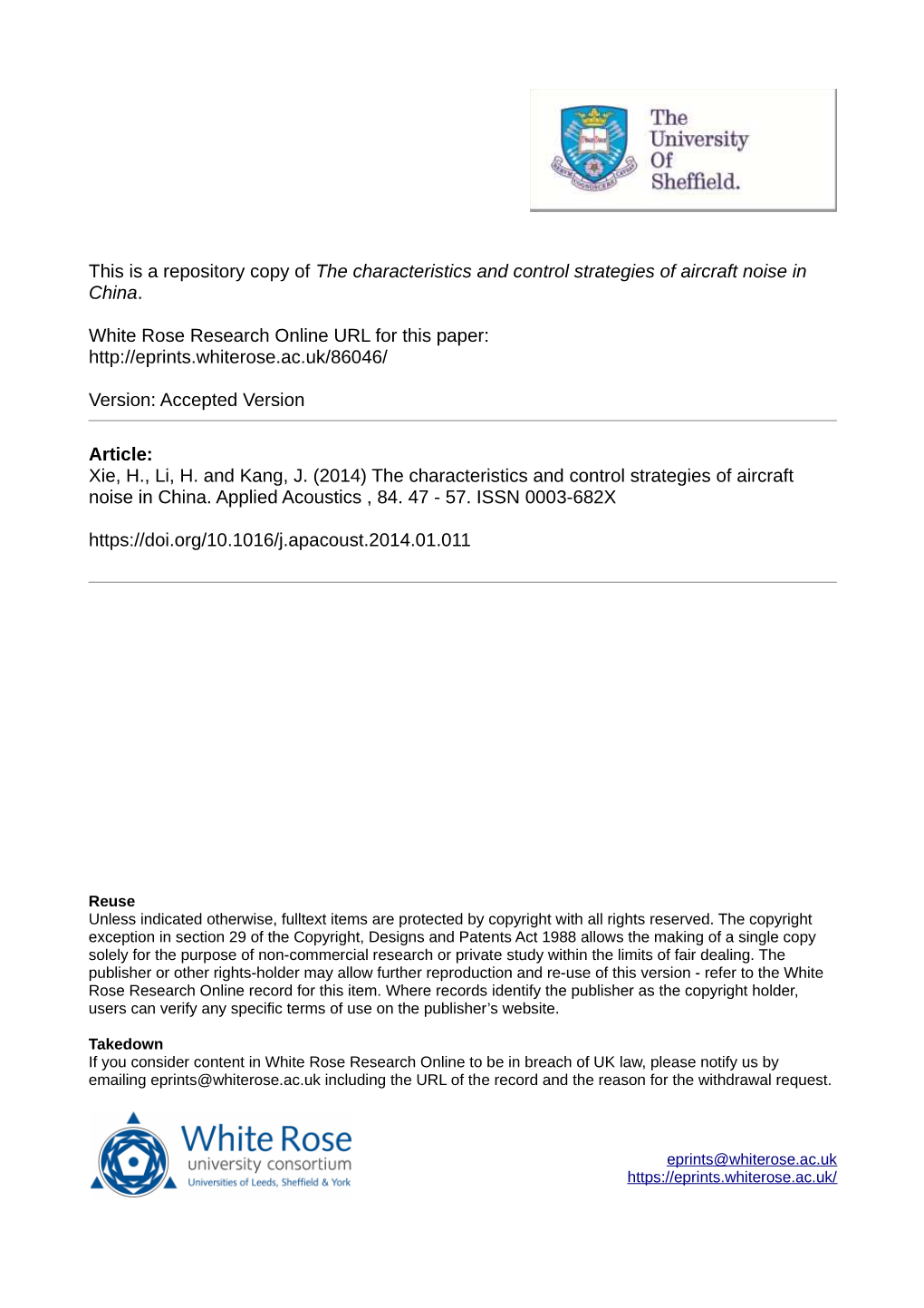 The Characteristics and Control Strategies of Aircraft Noise in China