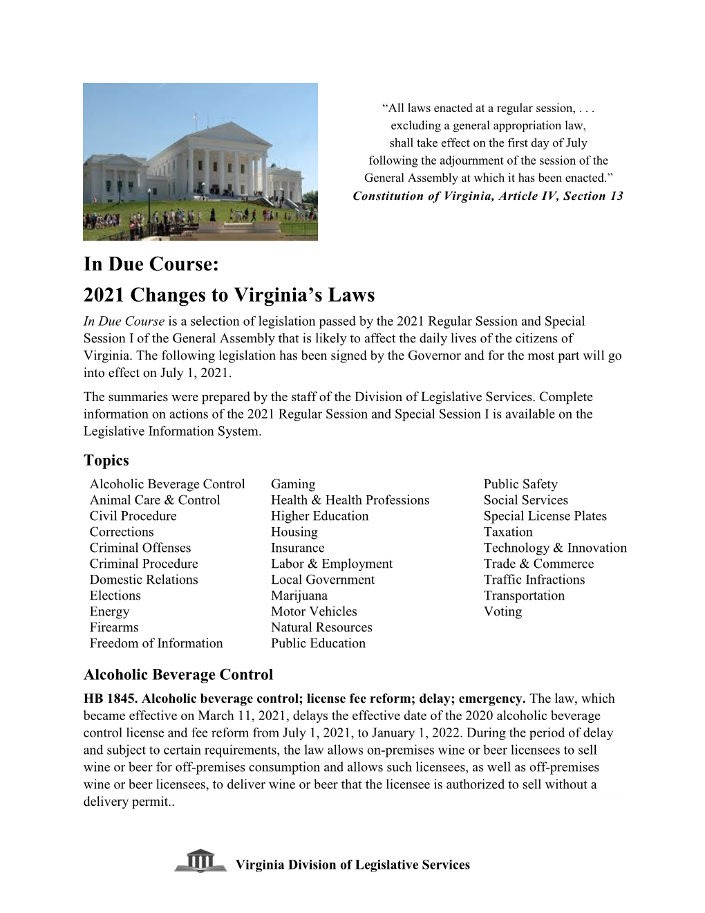 In Due Course: 2021 Changes to Virginia's Laws