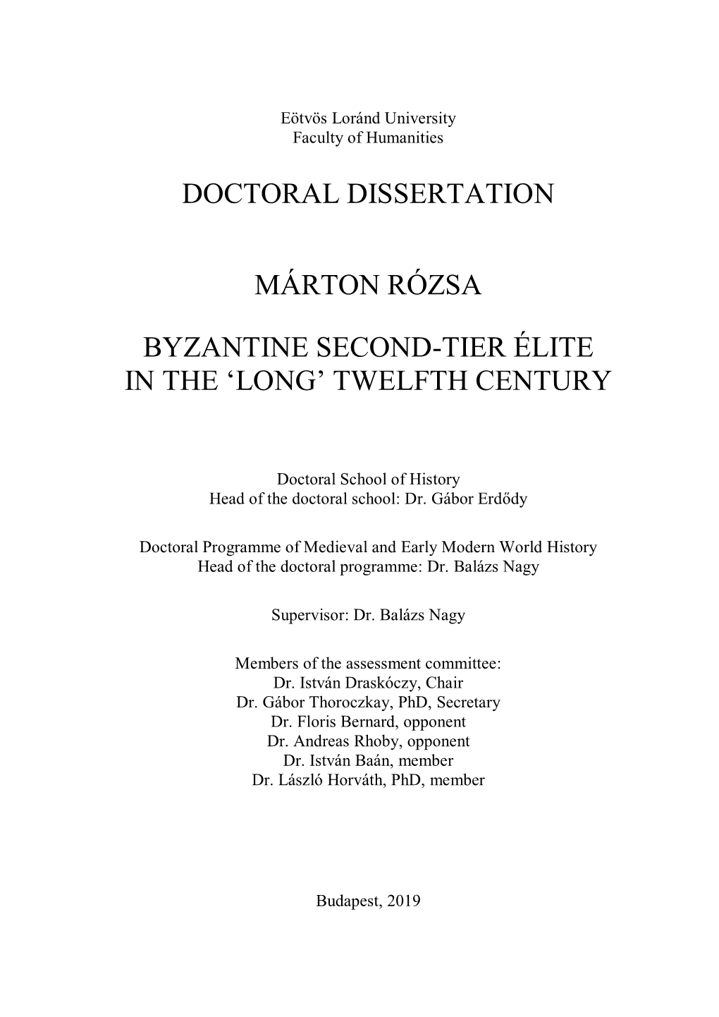 Doctoral Dissertation Márton Rózsa Byzantine Second-Tier Élite In