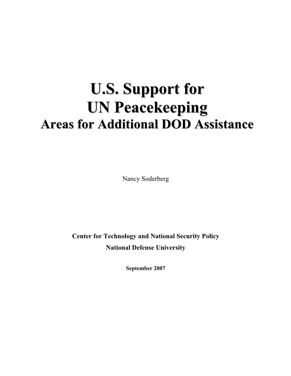 U.S. Support for UN Peacekeeping