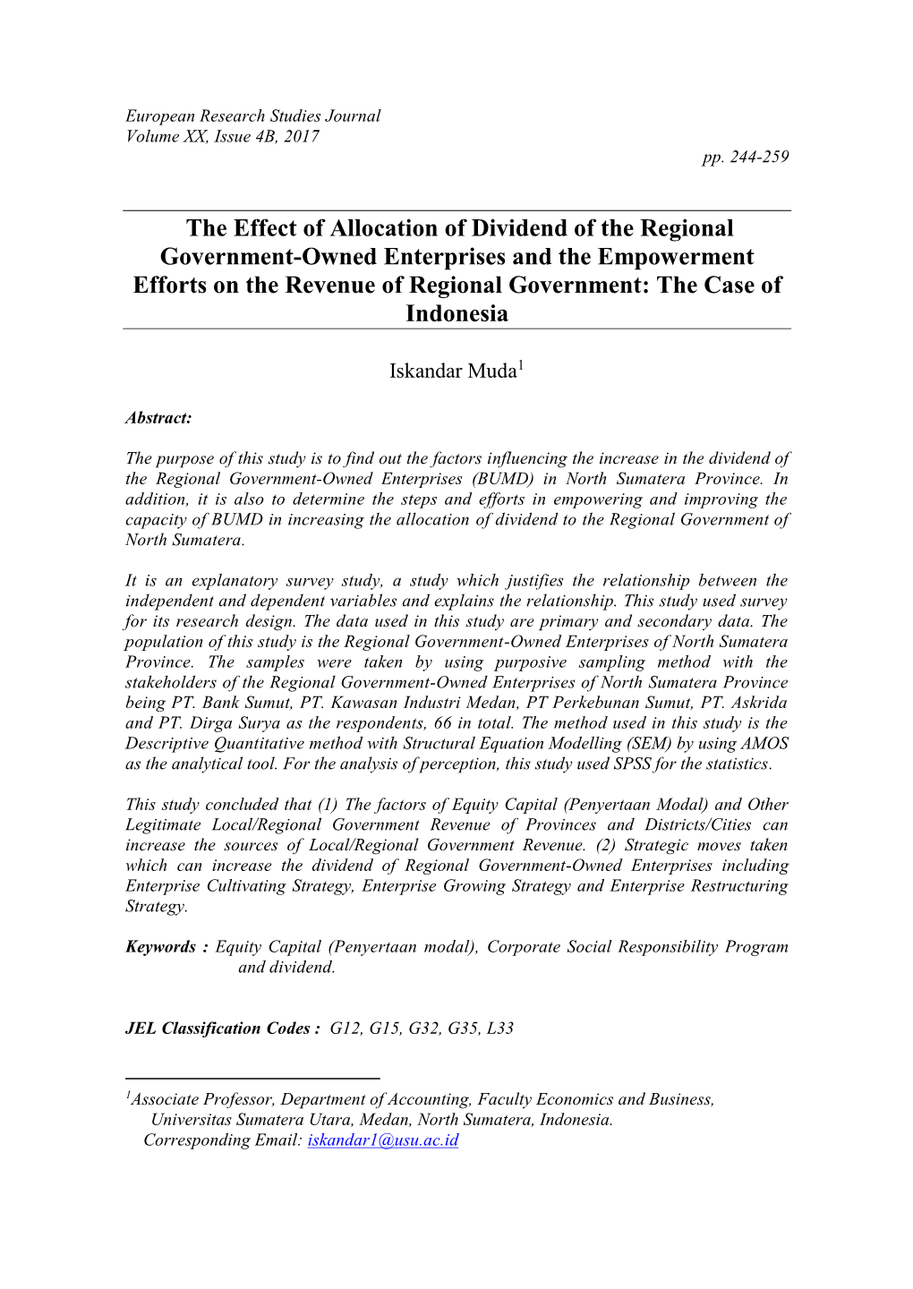 The Effect of Allocation of Dividend of the Regional Government-Owned