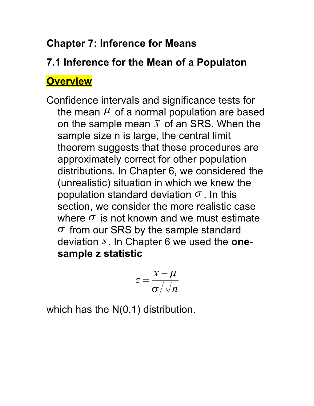 Chapter 7: Inference for Means