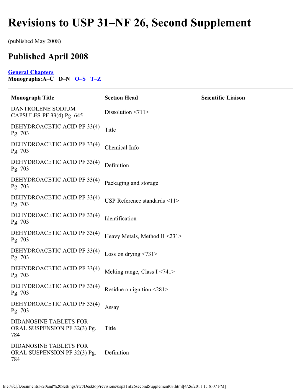 Revisions to USP 31–NF 26, Second Supplement