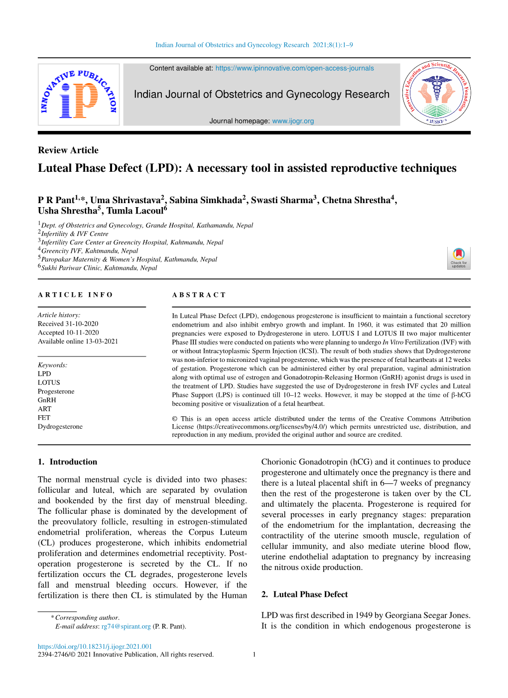 Luteal Phase Defect (LPD): a Necessary Tool in Assisted Reproductive Techniques