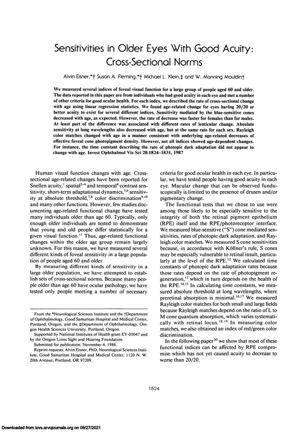 Sensitivities in Older Eyes with Good Acuity: Cross-Sectional Norms