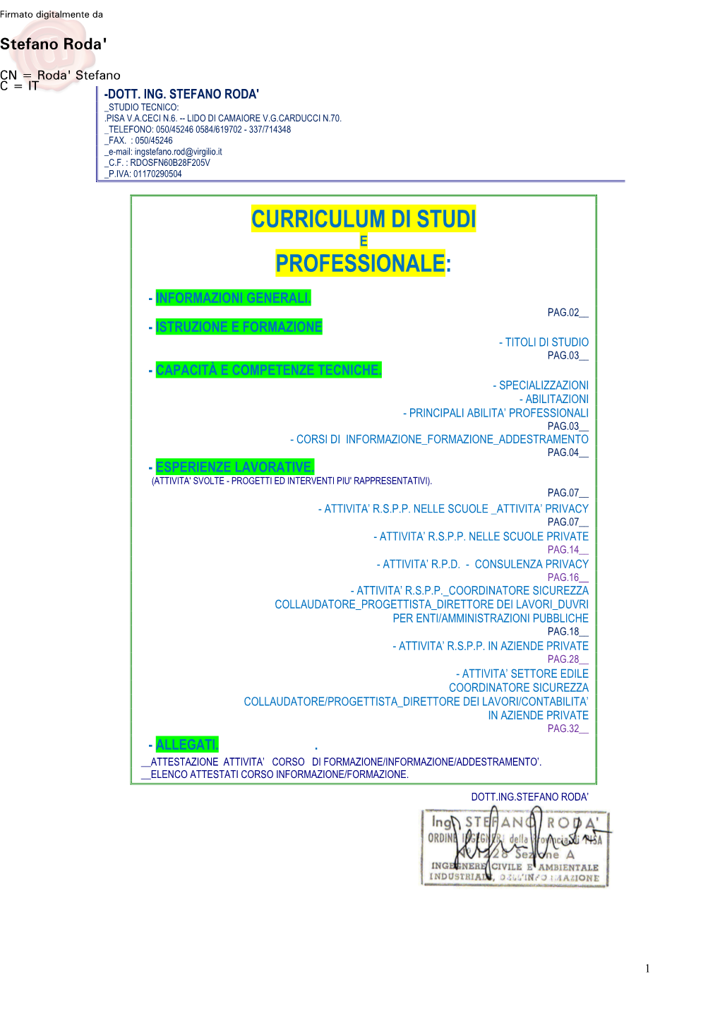 Curriculum Di Studi Professionale