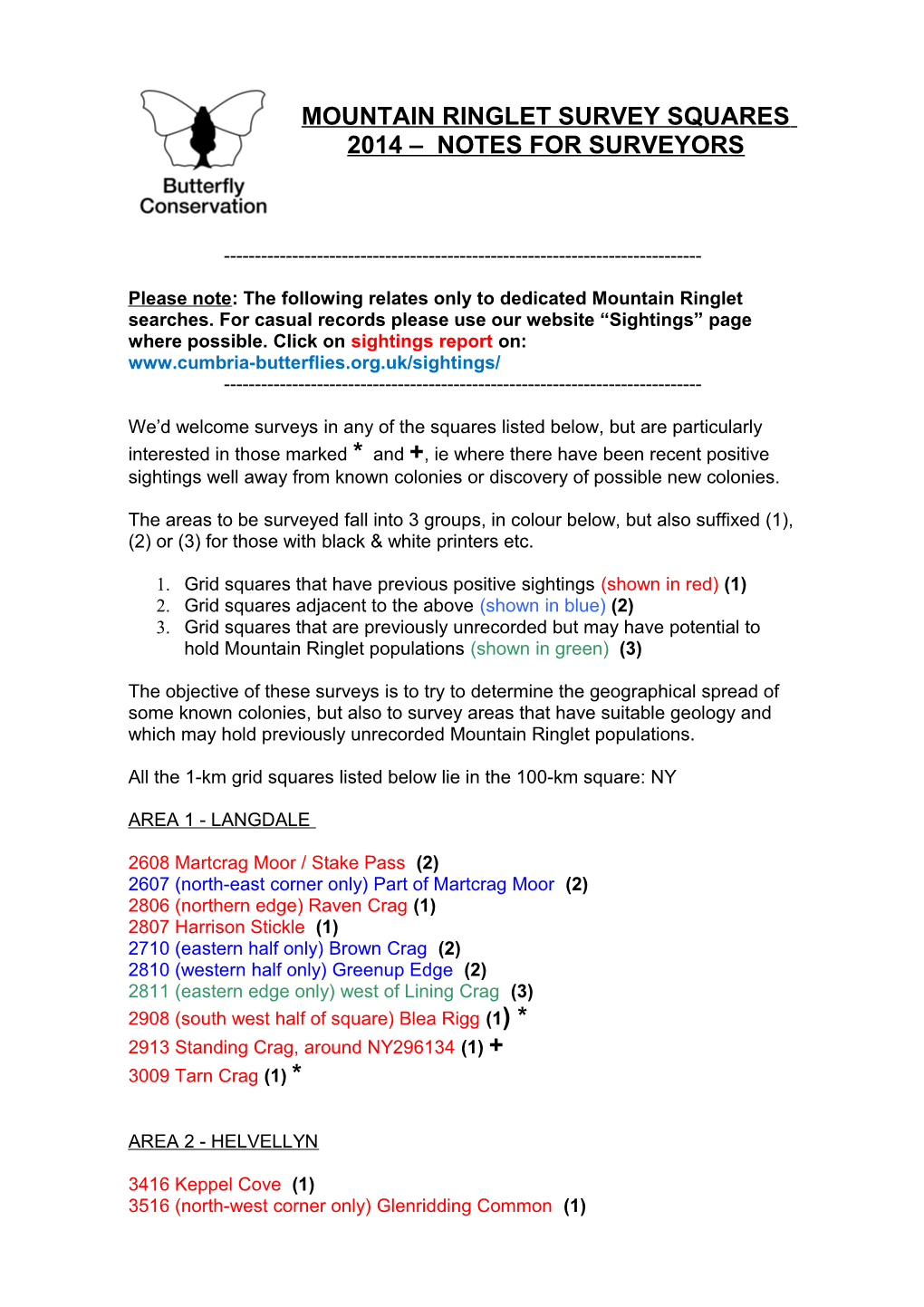 Mountain Ringlet Survey Squares 2010