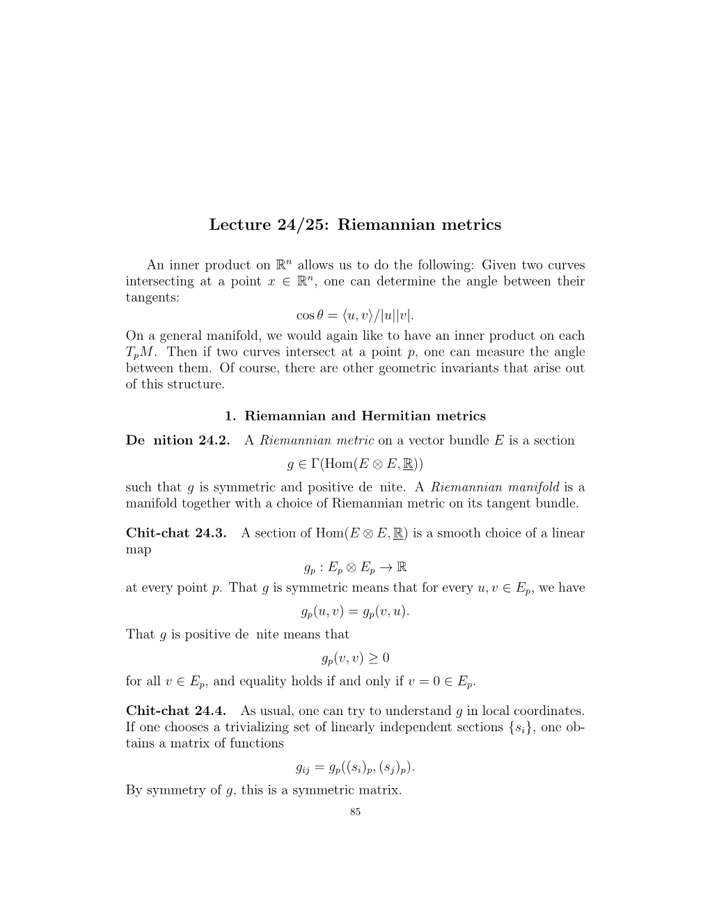 Lecture 24/25: Riemannian Metrics