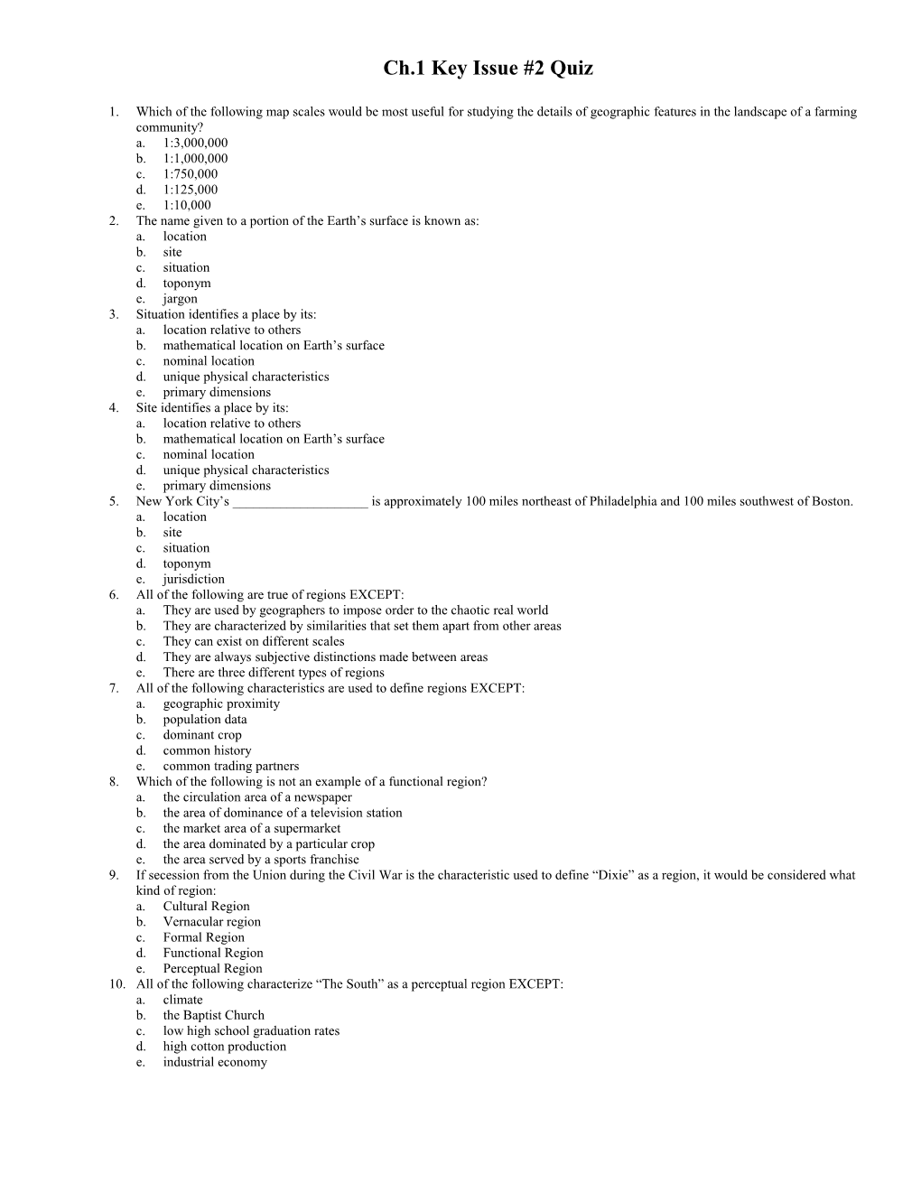 Ch.1 Key Issue #2 Quiz