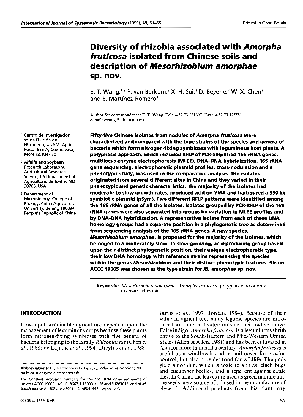 Diversity of Rhizobia Associated with Amorpha Fruticosa Isolated from Chinese Soils and Description of Mesorhizobium Amorphae Sp