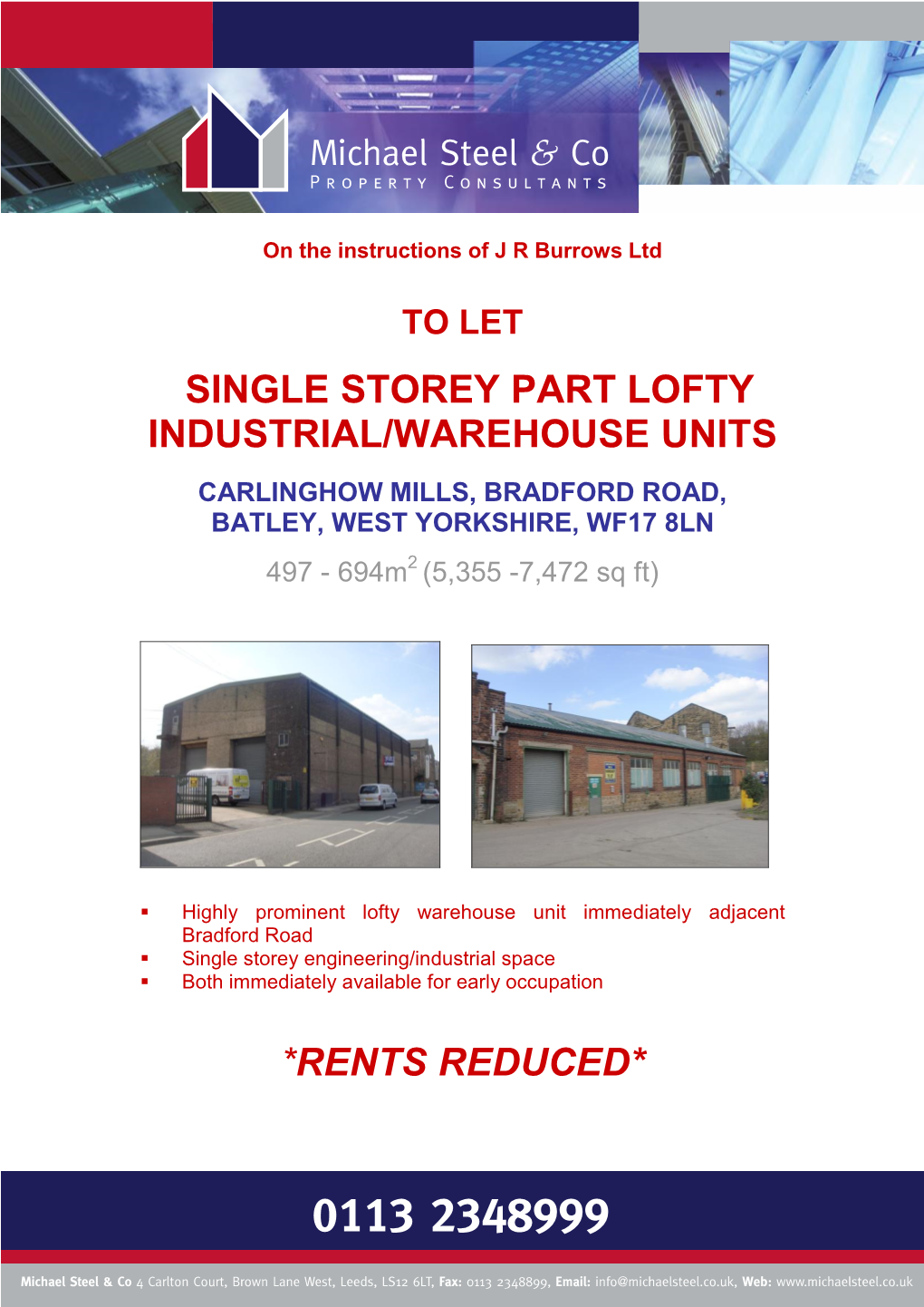 To Let Single Storey Part Lofty Industrial