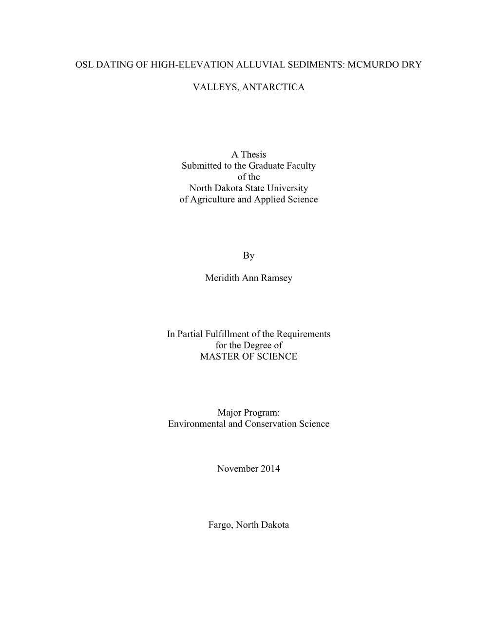 Osl Dating of High-Elevation Alluvial Sediments: Mcmurdo Dry