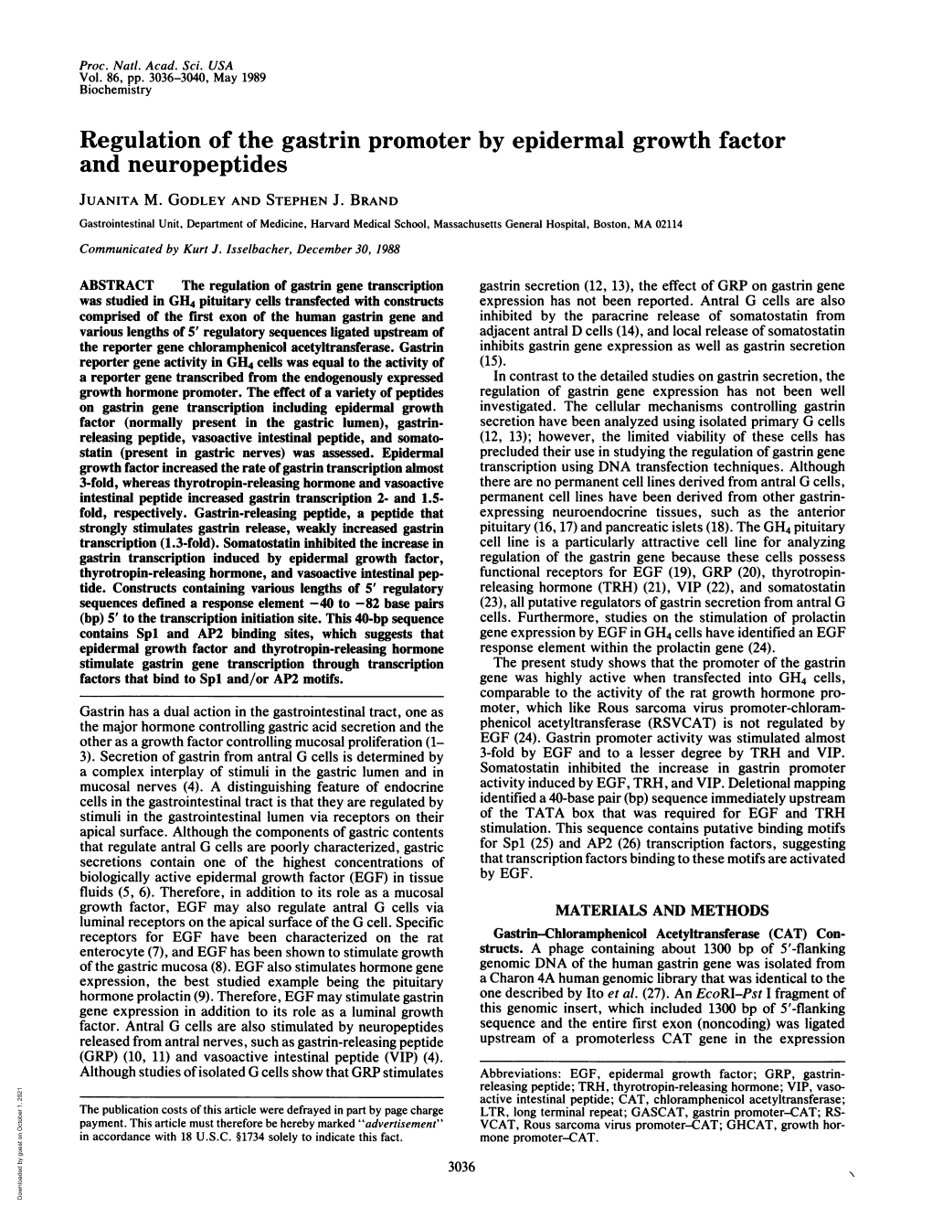 Regulation of the Gastrin Promoter by Epidermal Growth Factor and Neuropeptides JUANITA M