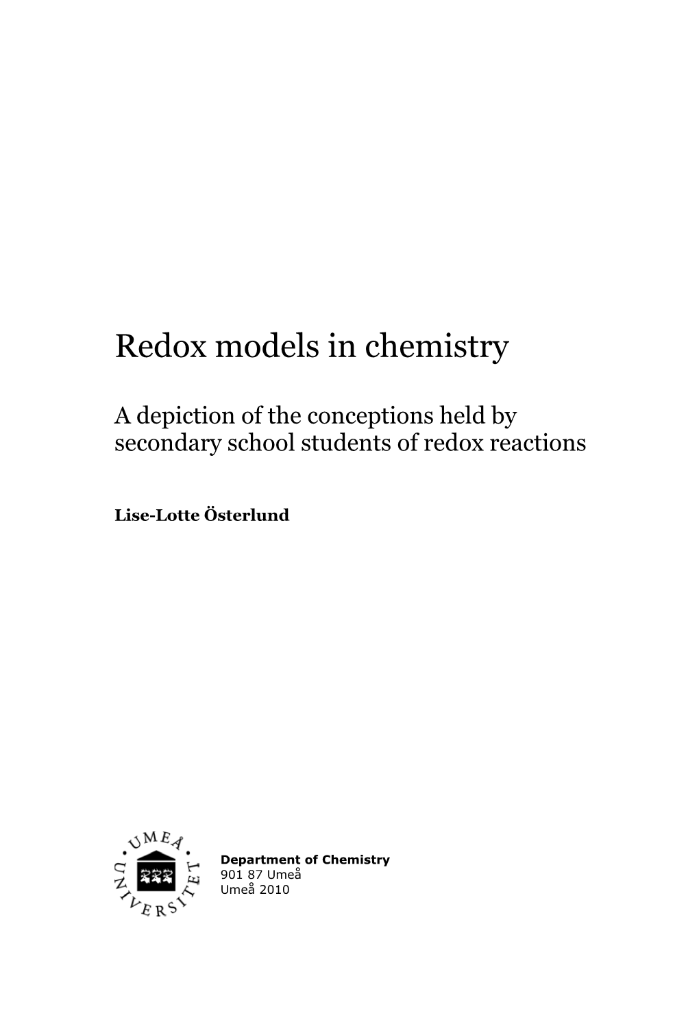 Redox Models in Chemistry