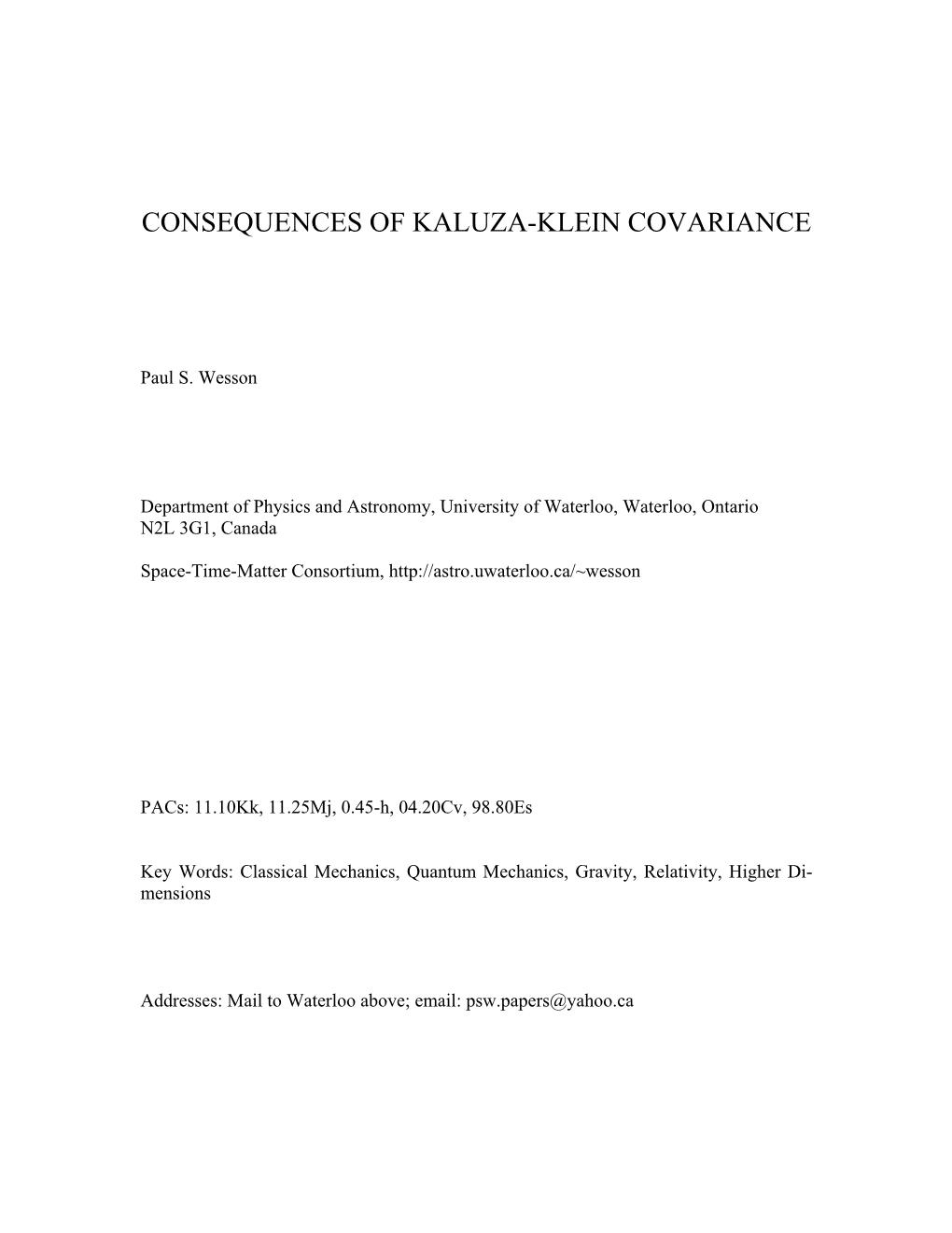 Consequences of Kaluza-Klein Covariance