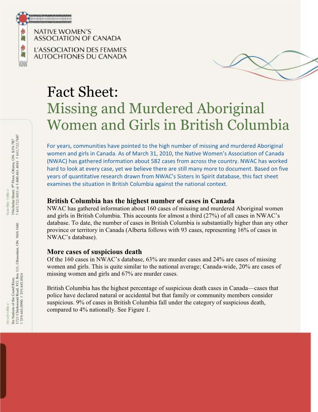 Missing and Murdered Aboriginal Women and Girls in British Columbia