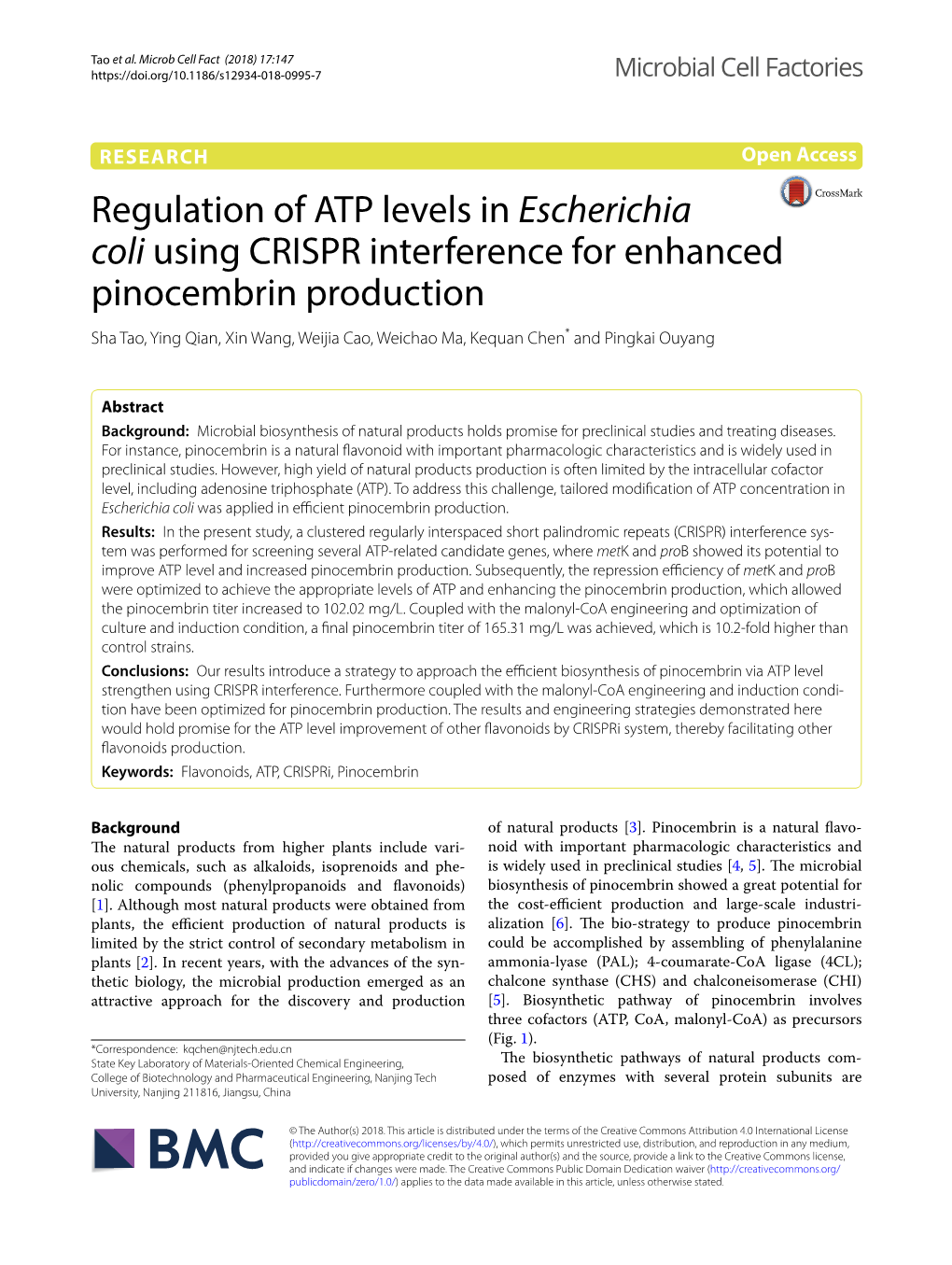 Regulation of ATP Levels in Escherichia Coli Using CRISPR