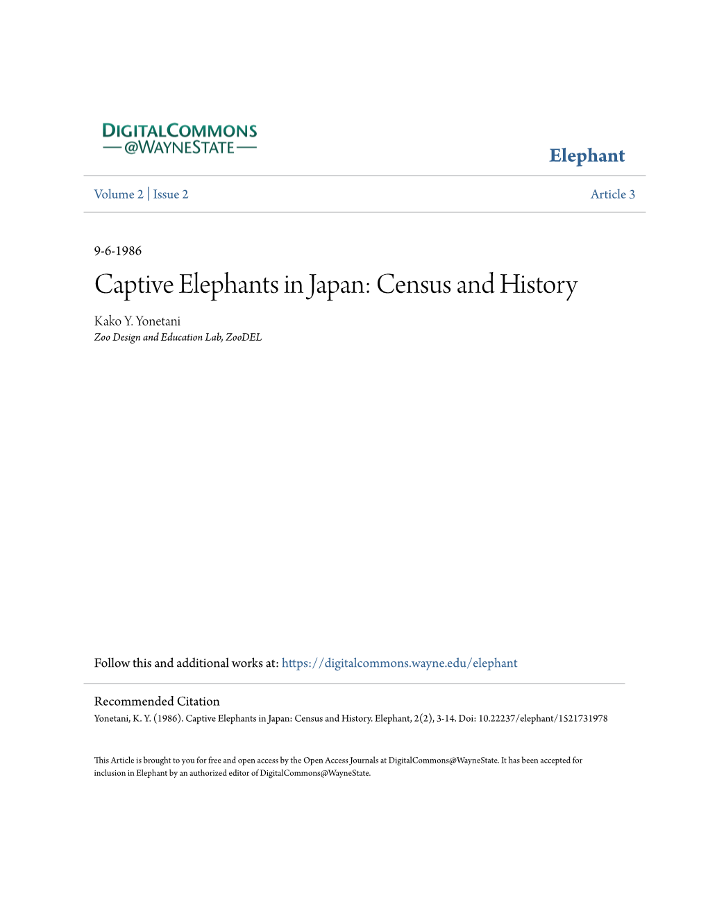 Captive Elephants in Japan: Census and History Kako Y