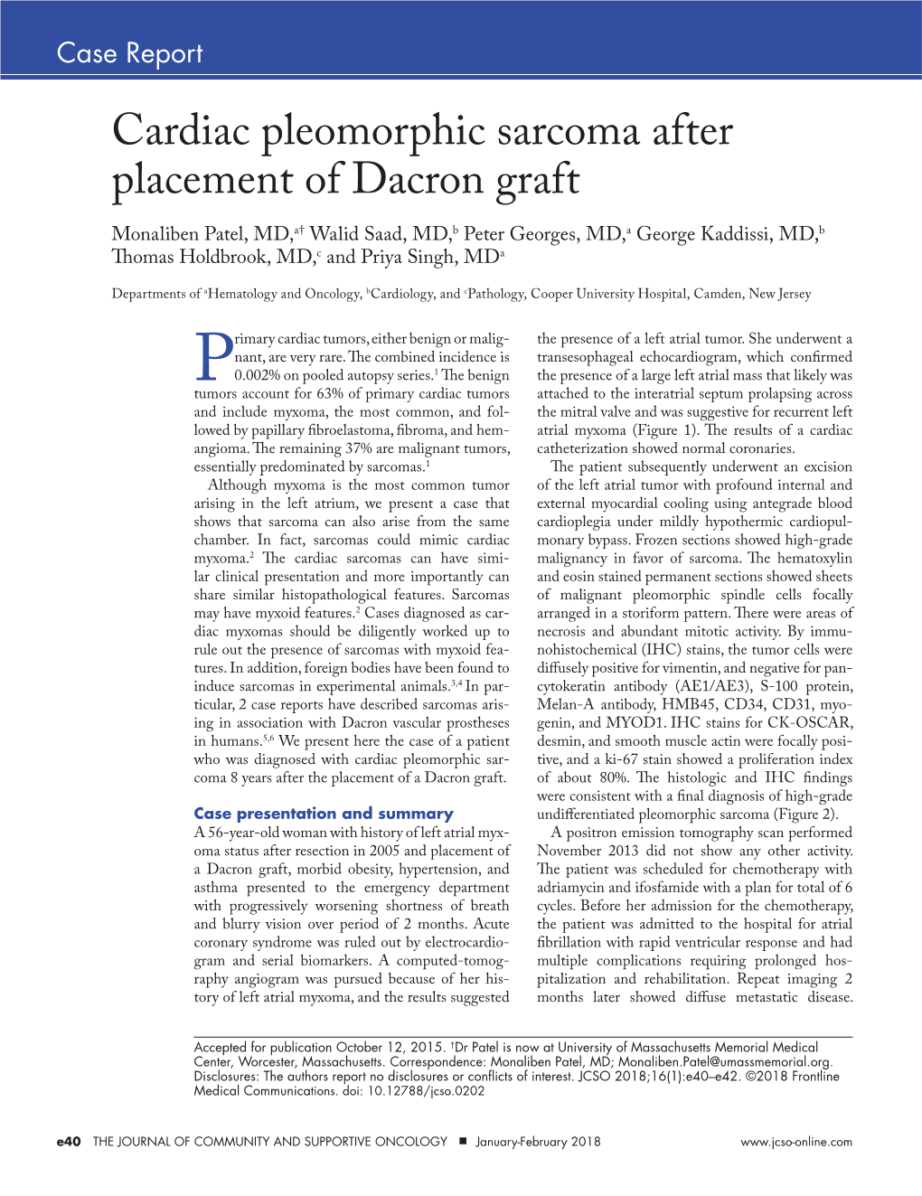 Cardiac Pleomorphic Sarcoma After Placement of Dacron Graft