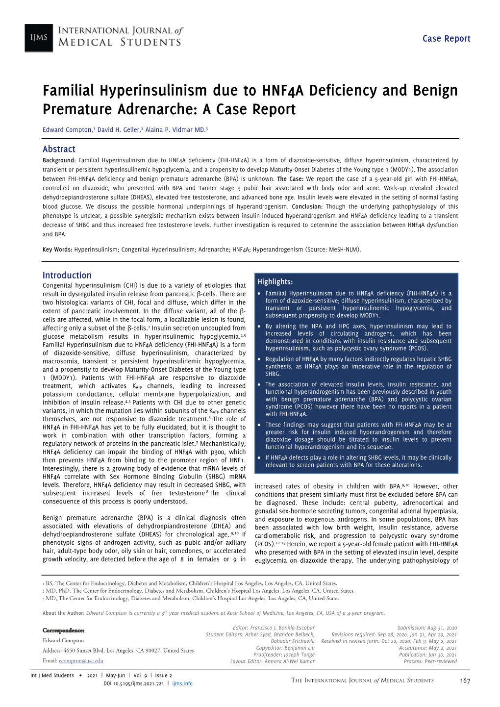 Familial Hyperinsulinism Due to HNF4A Deficiency and Benign Premature Adrenarche: a Case Report