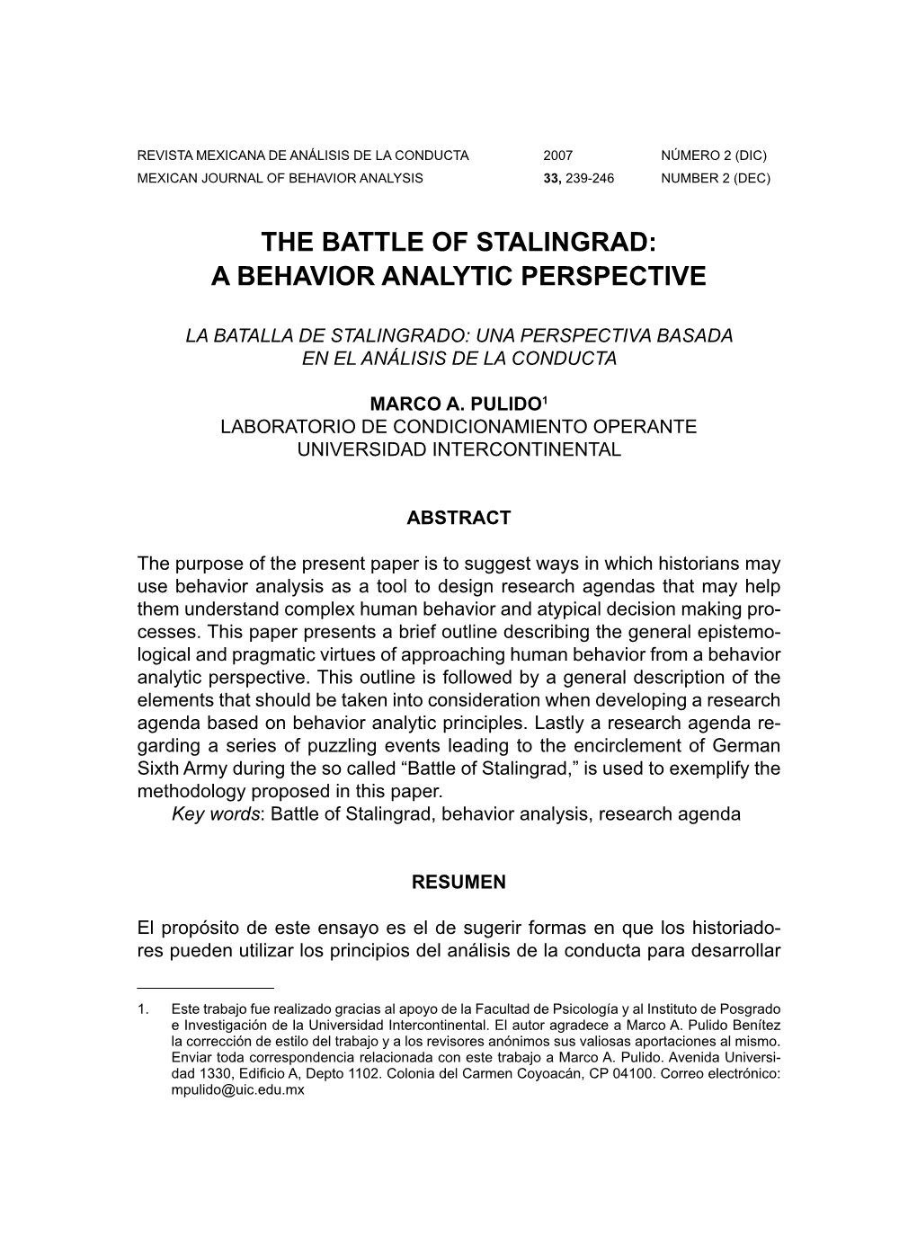 The Battle of Stalingrad: a Behavior Analytic Perspective