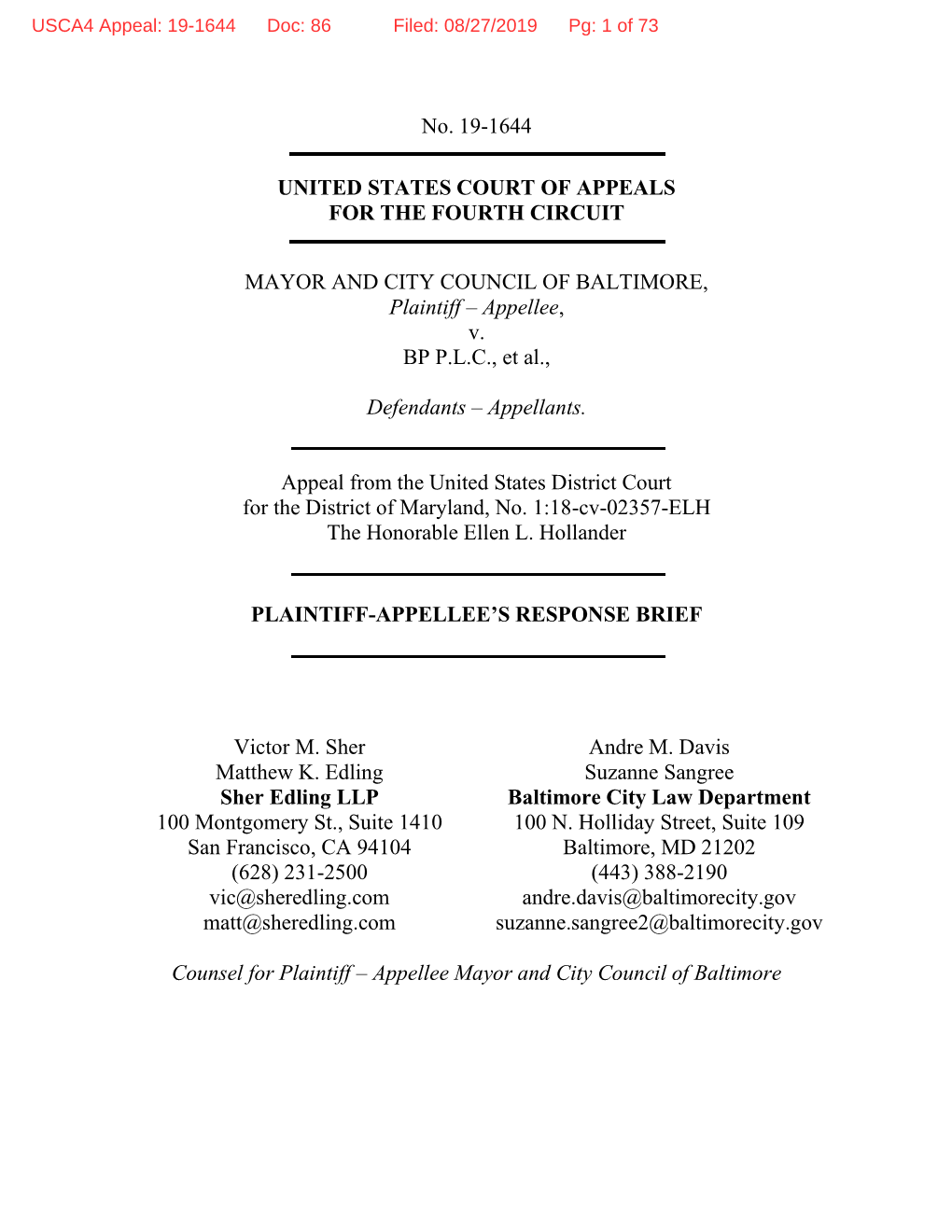 No. 19-1644 UNITED STATES COURT of APPEALS for THE