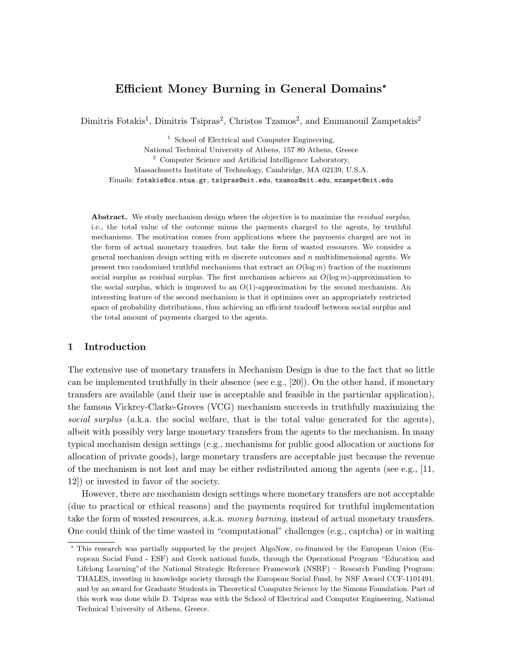 Efficient Money Burning in General Domains