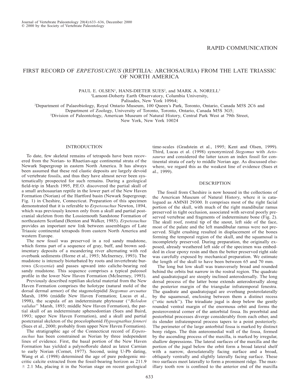 (Reptilia: Archosauria) from the Late Triassic of North America