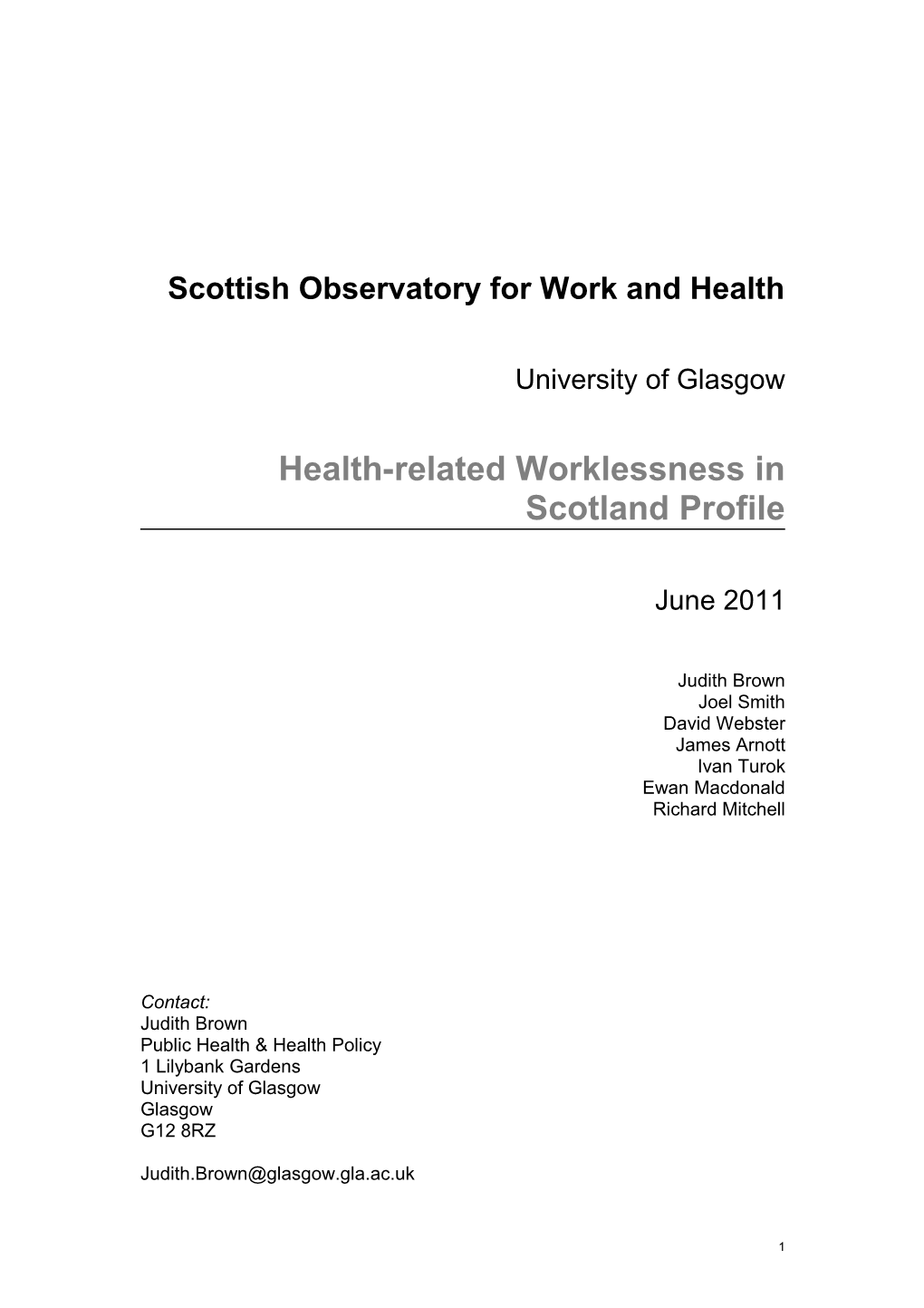 Total Sickness Benefit Data – Figures 1-9 Updated from Glasgow Profile