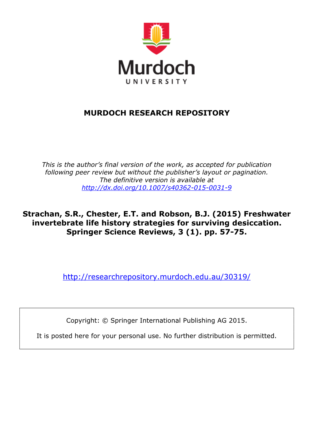 Freshwater Invertebrate Life History Strategies for Surviving Desiccation