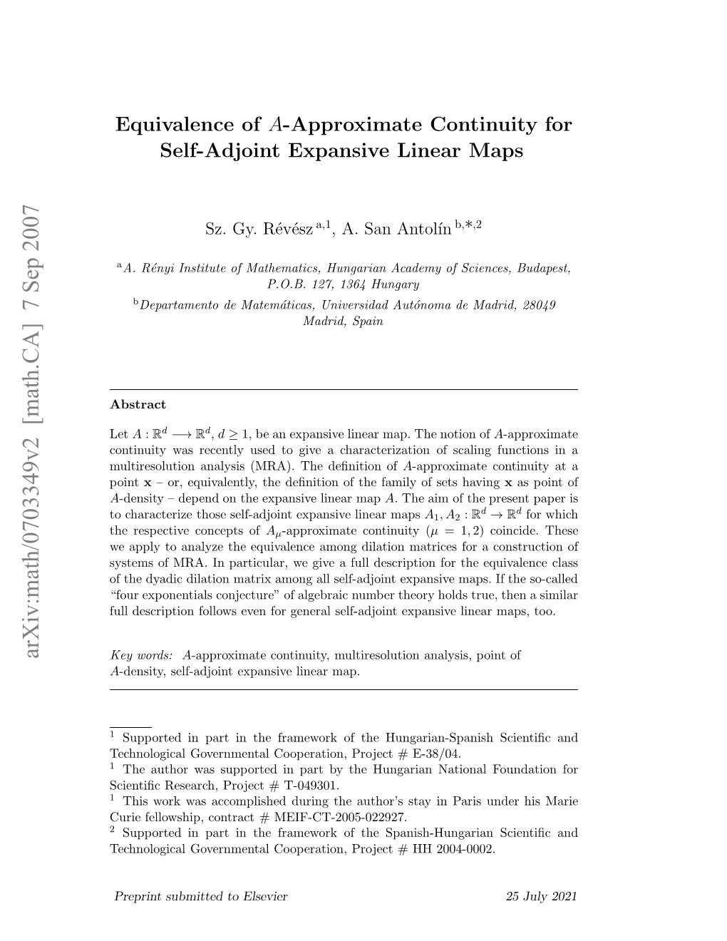 Equivalence of A-Approximate Continuity for Self-Adjoint