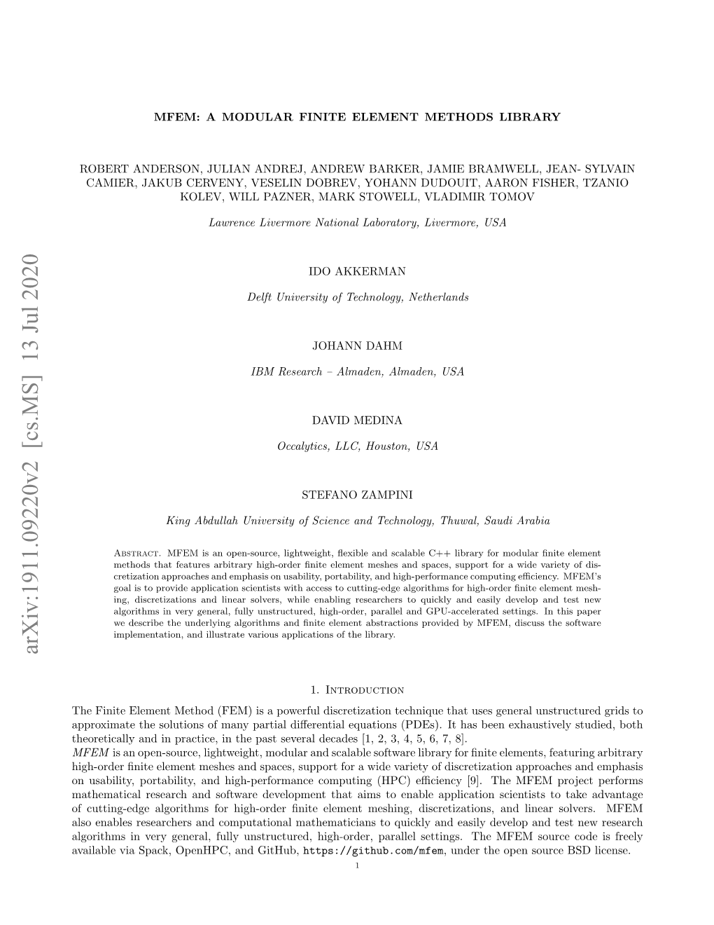 Arxiv:1911.09220V2 [Cs.MS] 13 Jul 2020