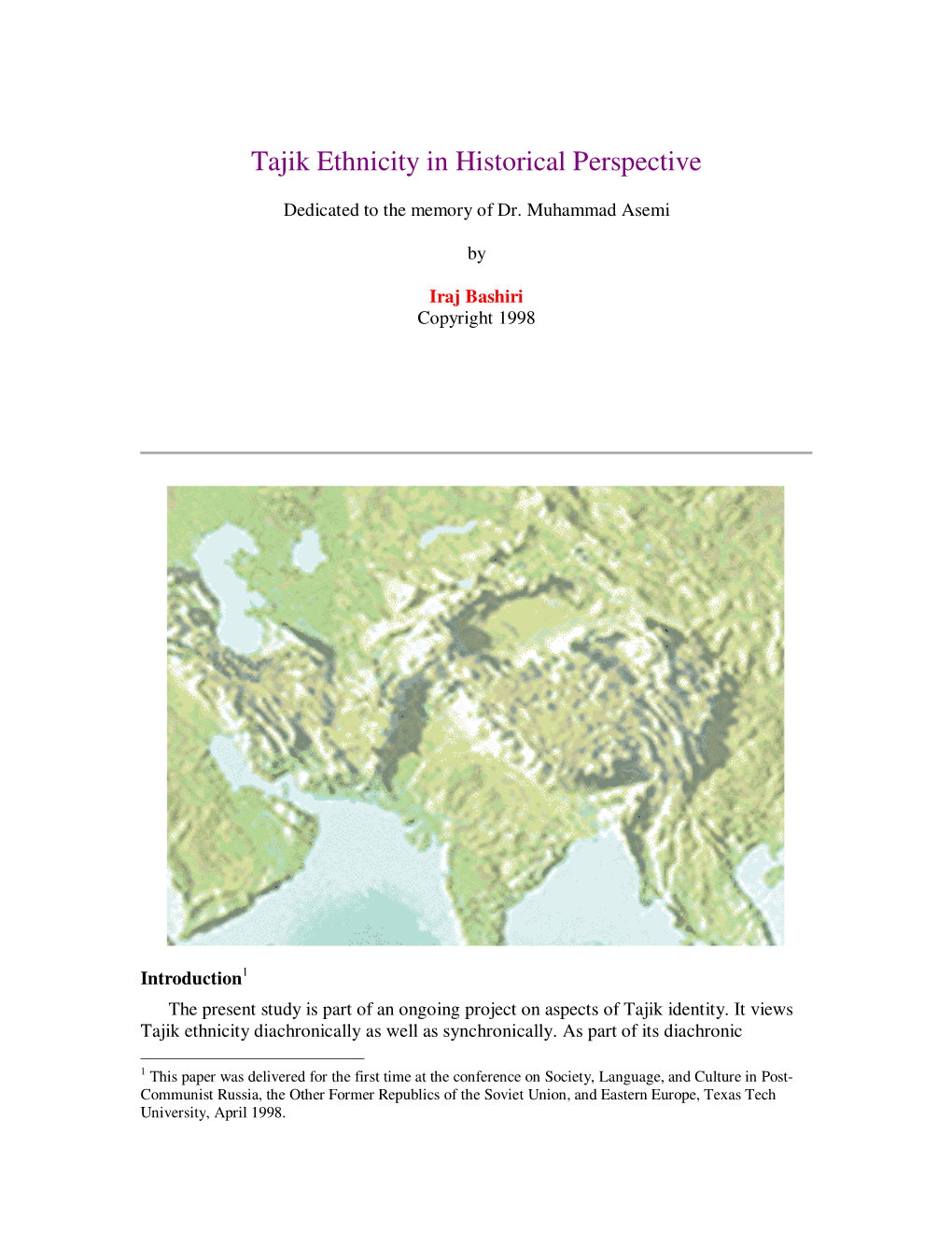 Tajik Ethnicity in Historical Perspective